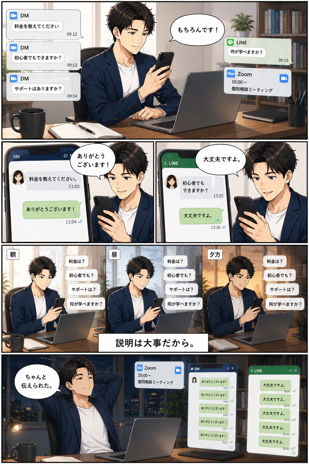 相談者へ丁寧に返信する男性