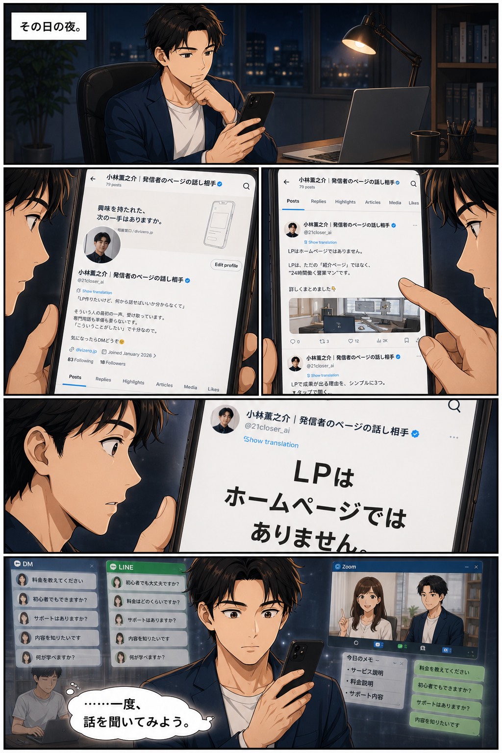 LPについて知り、話を聞く決心をする男性