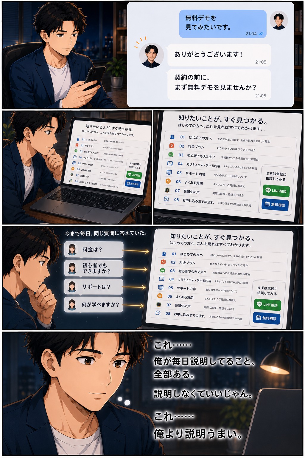 無料デモで仕組みの全体像を知る男性